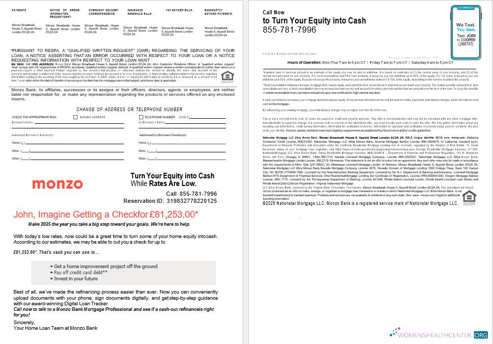 Download UK Monzo Bank mortgage loan statement in Word and PDF formats , (2) Photoshop template